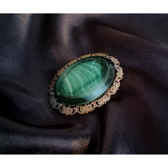 Rare Find Vintage WEST GERMANY Signed Green Glass Brooch Pin - Picture 4 of 7